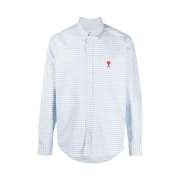 AMI de Coeur Gingham Button Down Shirt Sky Blue Natural White