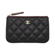 Chanel Classic Small Zipped Case Grained Shiny Calfskin & Gold Black
