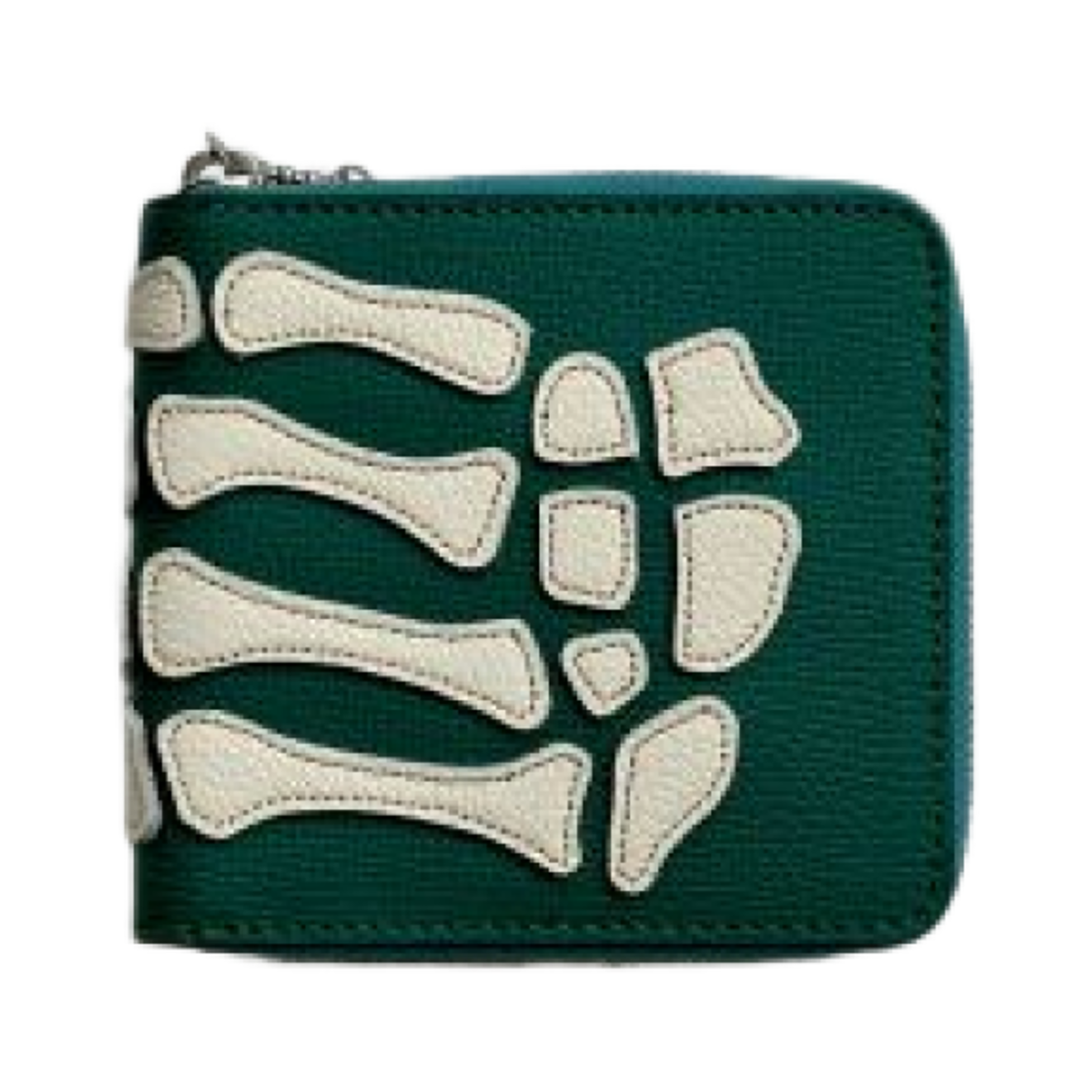 K2503XG522 Kapital Thumbs Up Bone Hand Zip Wallet Peacock Green