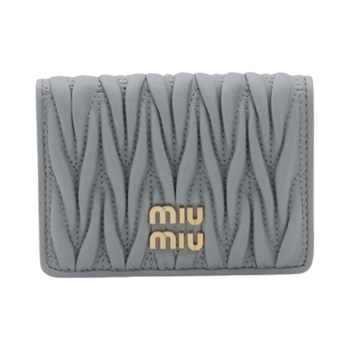 5MC103-2FPP-F0164 Miu Miu Matelasse Nappa Leather Card Holder Pearl Gray