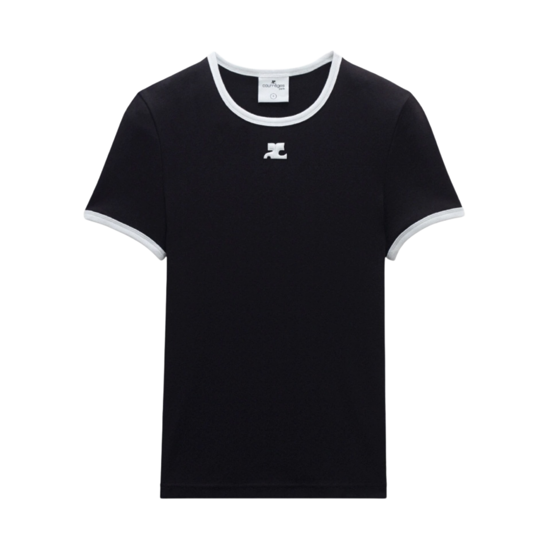 (W) 꾸레쥬 리에디션 범피 콘트라스트 티셔츠 블랙 헤리티지 화이트((W) Courreges Reedition Bumpy Contrast T-Shirt Black Heritage White)