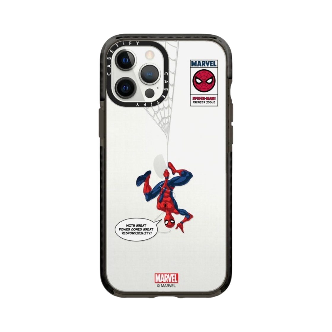케이스티파이 x 마블 아이폰 스파이더맨 행잉 임팩트 케이스 클리어 글로시 블랙(Casetify x Marvel iPhone Spider-Man Hanging Impact Case Clear Glossy Black) - 1