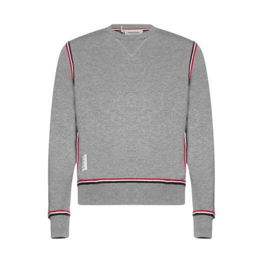 (W) Thom Browne Cotton Loopback Contrast Stripe Framing Pullover Sweatshirt Medium Grey