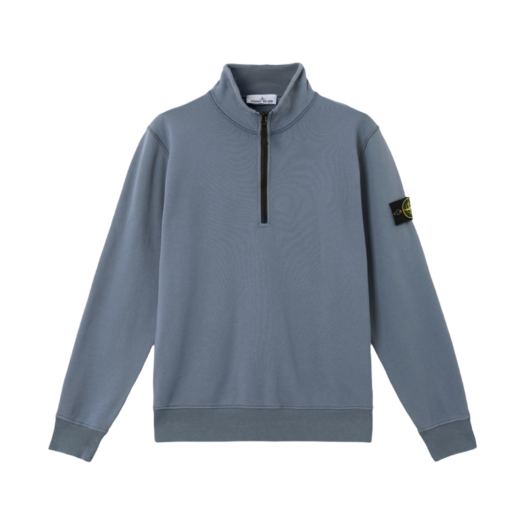 Stone Island 6100619 Organic Cotton Fleece Half-Zipper Sweatshirt with Patch Pockets Avio Blue - 25SS