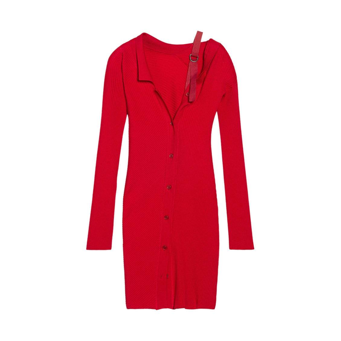(W) 자크뮈스 라 로브 마이유 콜린 어시메트릭 스트랩 가디건 드레스 레드((W) Jacquemus La Robe Maille Colin Asymmetric Strap Cardigan Dress Red) - 1