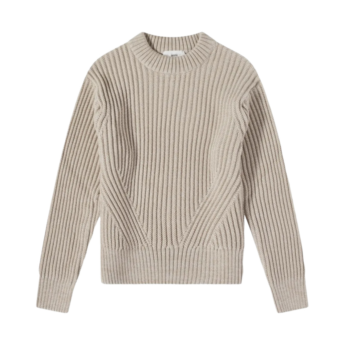 HKS010-027-250 AMI Round Collar Ribbed Sweater Heather Beige