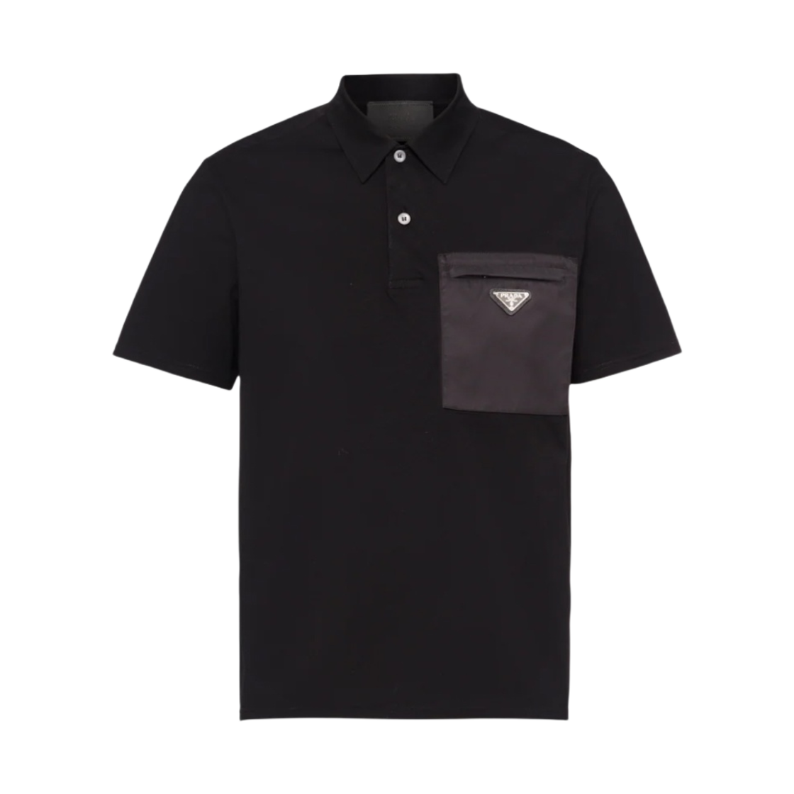 프라다 스트래치 코튼 폴로 셔츠 나일론 디테일 블랙(Prada Stretch Cotton Polo Shirt Nylon Details Black) - 1