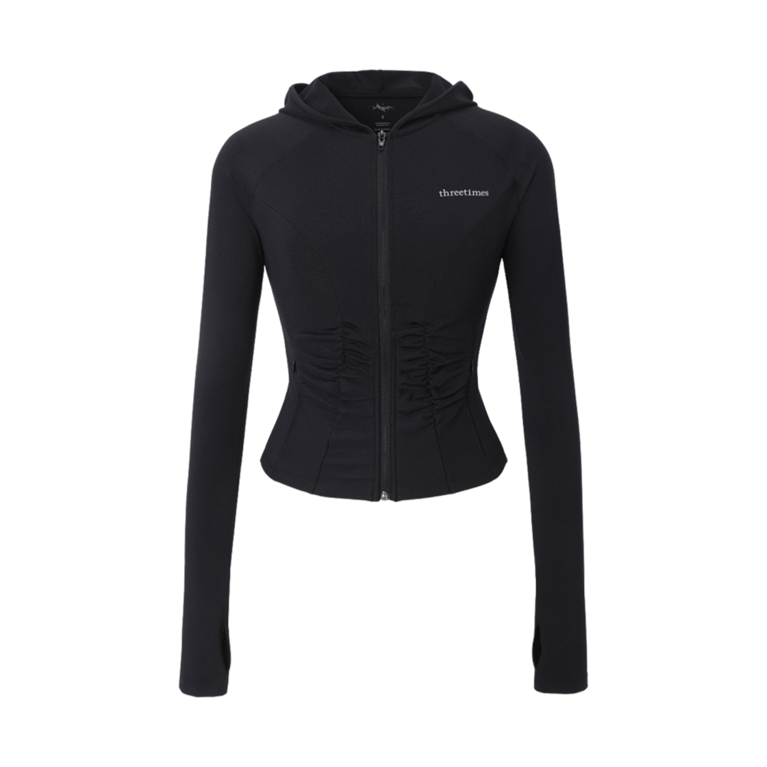 (W) 쓰리타임즈 엘핀 집 후드 블랙((W) Threetimes Elfin Zip Hoodie Black)