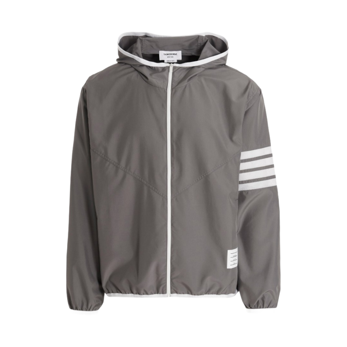 톰브라운 밀리터리 립스탑 메쉬 사선 패커블 집 후드 미디움 그레이(Thom Browne Military Ripstop Mesh 4-Bar Packable Zip Hoodie Medium Grey)