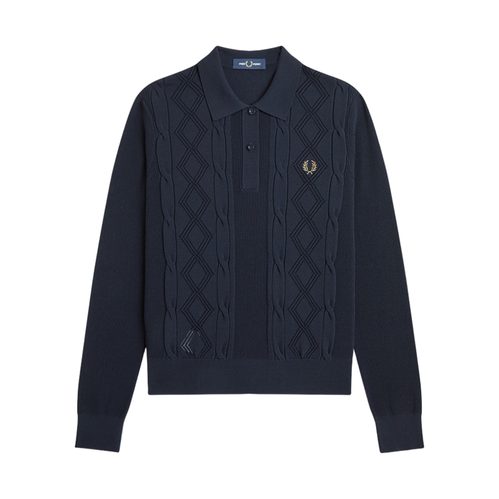 AFPF2519119-608 Fred Perry Womens Textured Knitted Polo Shirt Navy