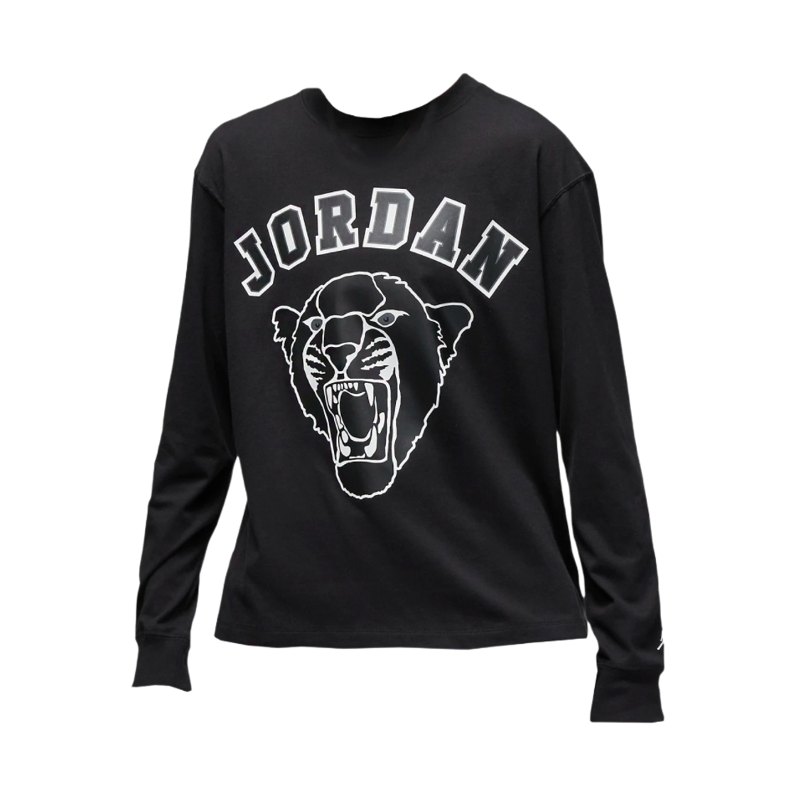 (W) 조던 그래픽 롱슬리브 티셔츠 블랙 화이트 - 아시아((W) Jordan Graphic Long Sleeve T-Shirt Black White - Asia) - 1