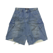Dominant Dirty Wide Bermuda Pants Denim Blue