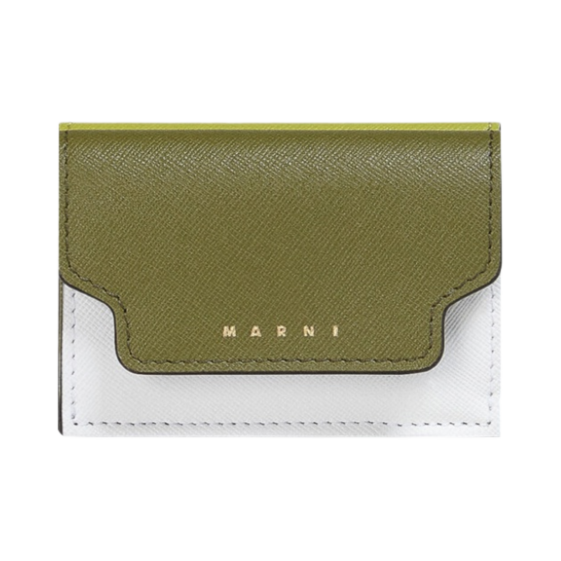 마르니 사피아노 트라이폴드 지갑 라이트 올리브 릴리 화이트 라임(Marni Saffiano Tri-Fold Wallet Olive Lily White Lime)