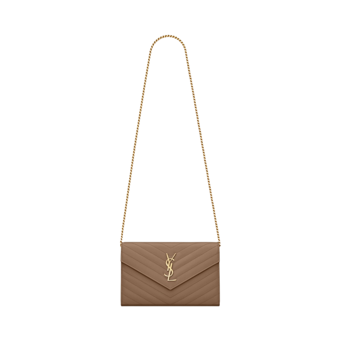 생로랑 그랑 드 뿌드르 엠보스드 레더 카산드라 마틀라세 체인 지갑 토프(Saint Laurent Cassandre Matelasse Chain Wallet in Grain de Poudre Embossed Leather Taupe) - 1