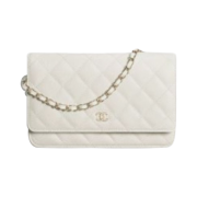 Chanel Classic Wallet On Chain Grained Calfskin & Gold White