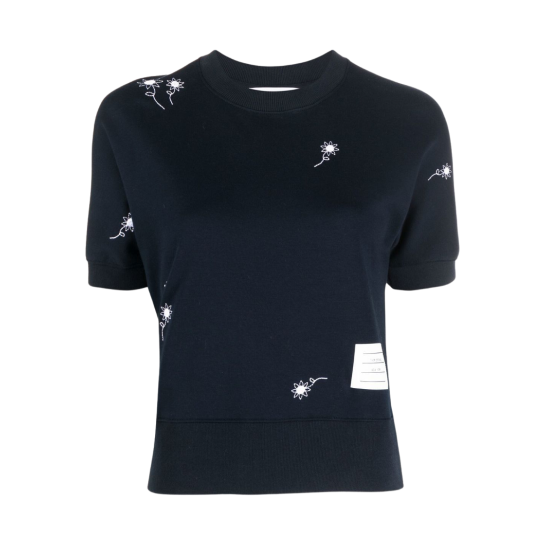 (W) 톰브라운 코튼 밀라노 자수 돌먼 티셔츠 네이비((W) Thom Browne Cotton Milano Embroidered Dolman T-Shirt Navy) - 1