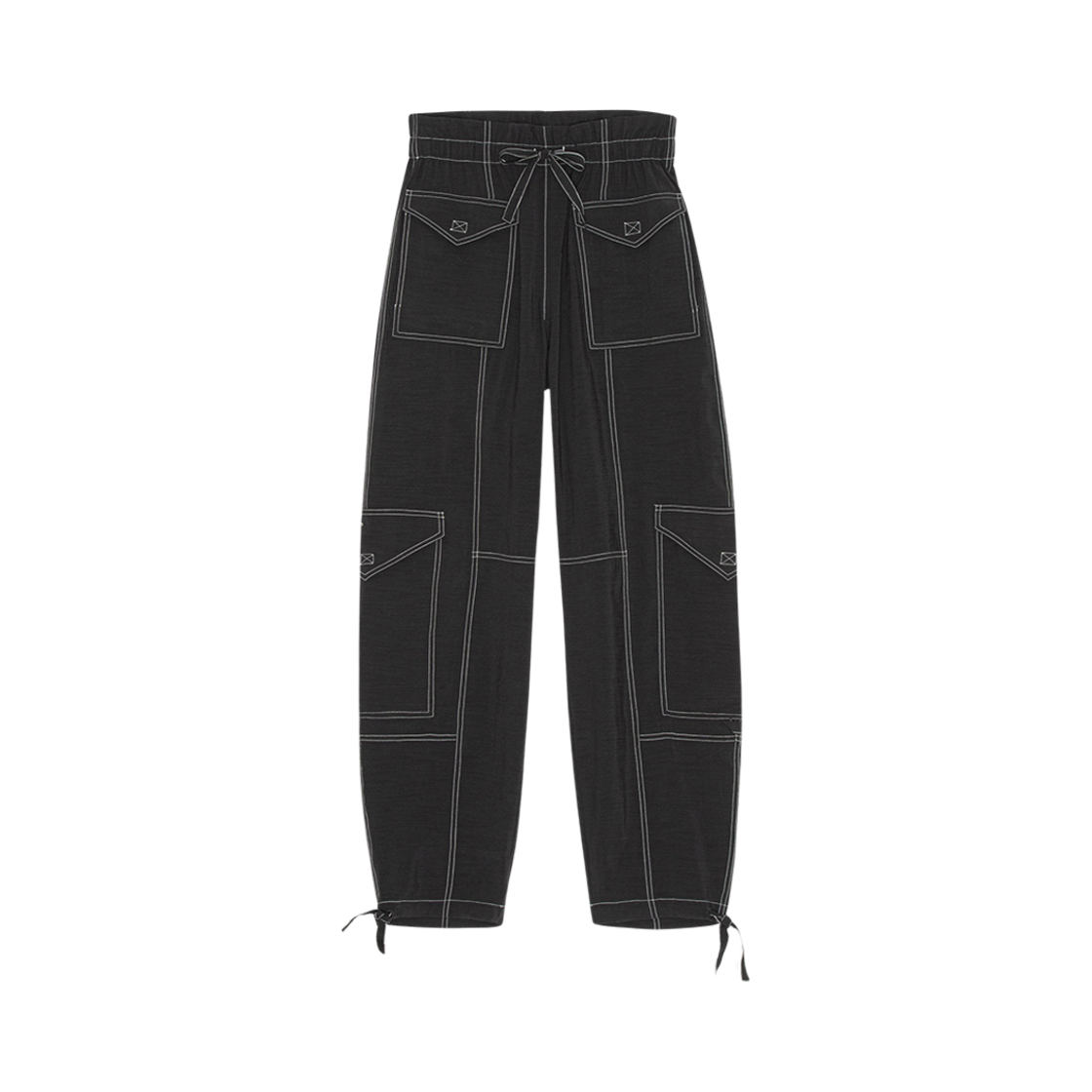 F8807-099 (W) Ganni Light Slub Pocket Pants Black