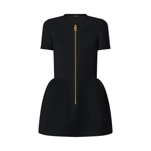 (W) Louis Vuitton Zip Up Wool Silk Cady Dress Black