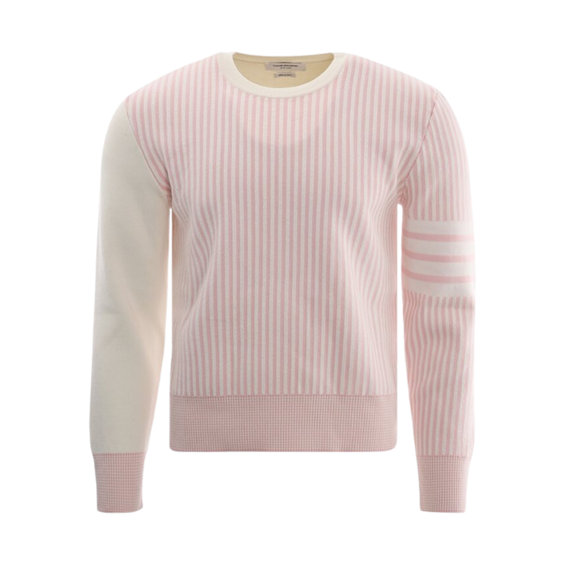 MKA406F-Y3007-642 Thom Browne Fun-Mix 4-Bar Stripe Jacquard Crewneck Pullover Light Pink