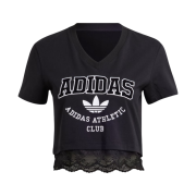 (W) Adidas Cropped Lace Trim T-Shirt Black - KR Sizing