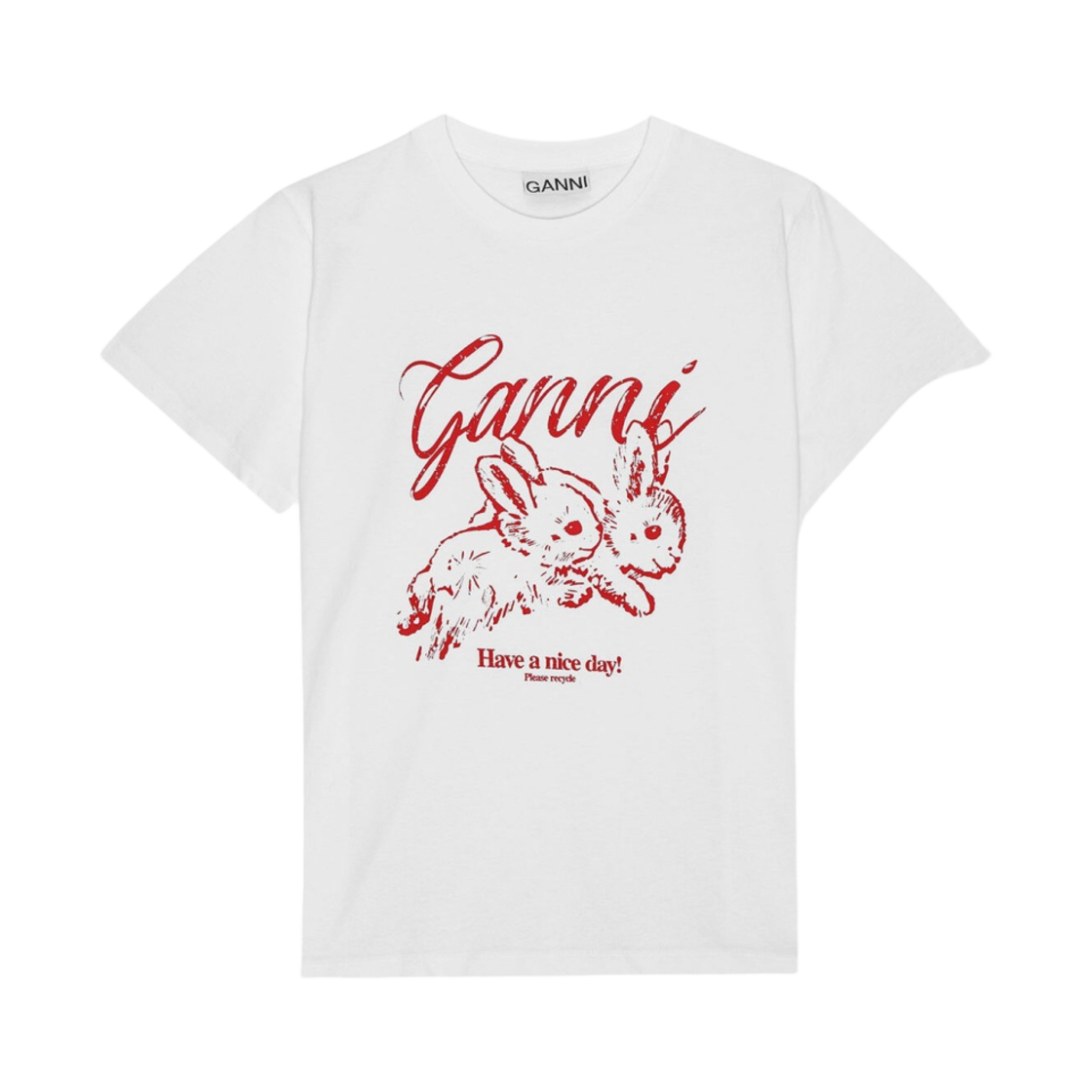(W) 가니 릴렉스드 버니 티셔츠 브라이트 화이트((W) Ganni Relaxed Bunny T-Shirt Bright White)