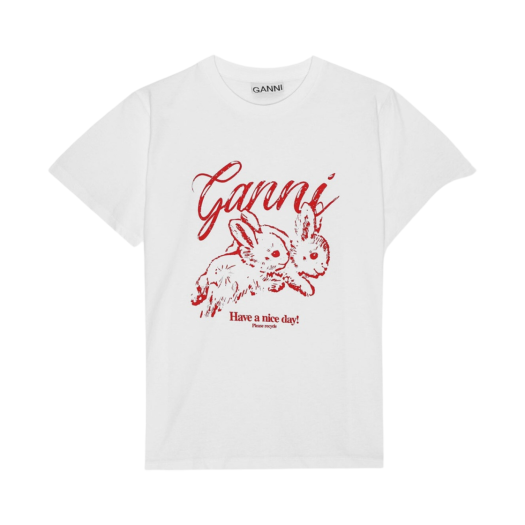 T3994-151 (W) Ganni Relaxed Bunny T-Shirt Bright White