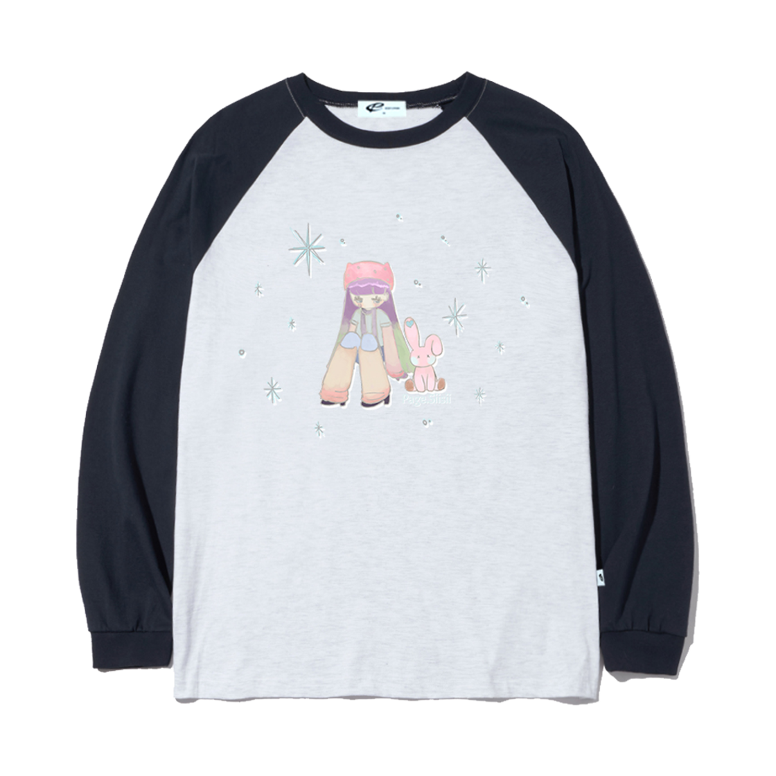 P251LS012NV pagesiisii Rabbit Friends Illustration Print Overfit Long Sleeve Navy