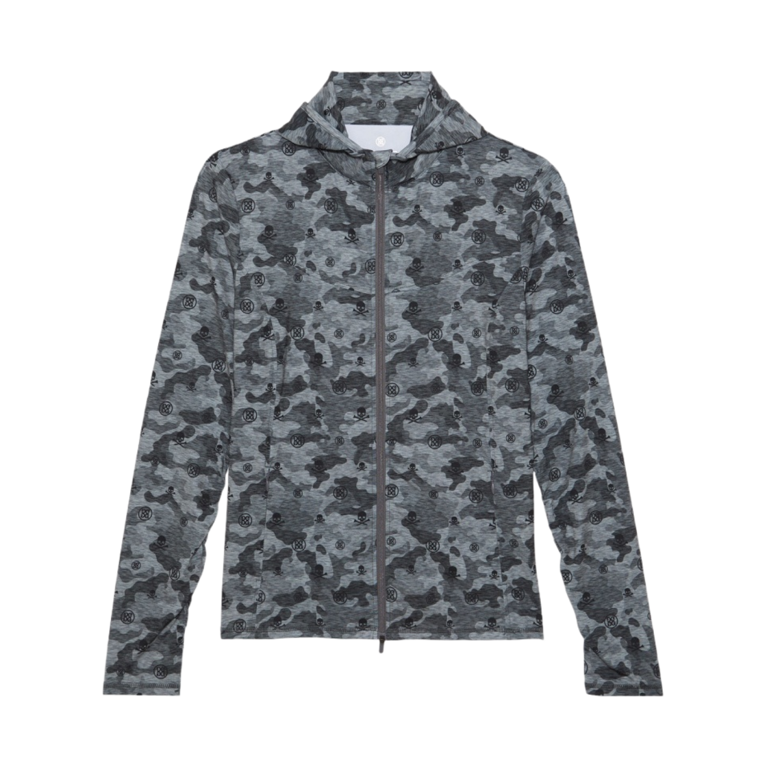 (W) 지포어 아이콘 카모 후드 테크 인터락 풀 집 미드 레이어 차콜 헤더 그레이((W) G/Fore Icon Camo Hooded Tech Interlock Full Zip Mid Layer Charcoal Heather Grey) - 1