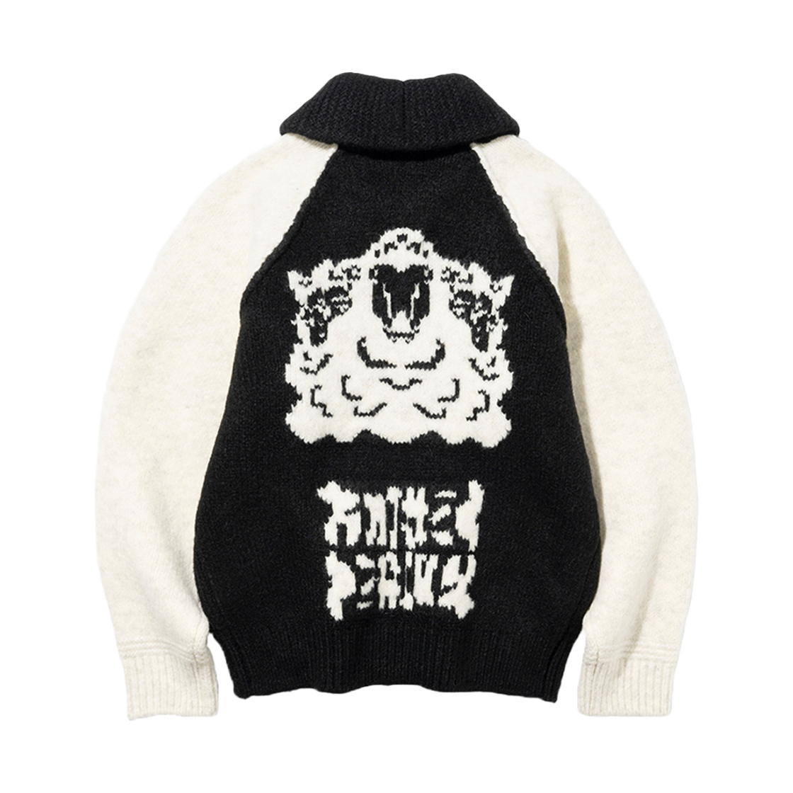 K23AWUCD04BKWH_copy Knitted Bulky Wool Stadium Zip up Black White