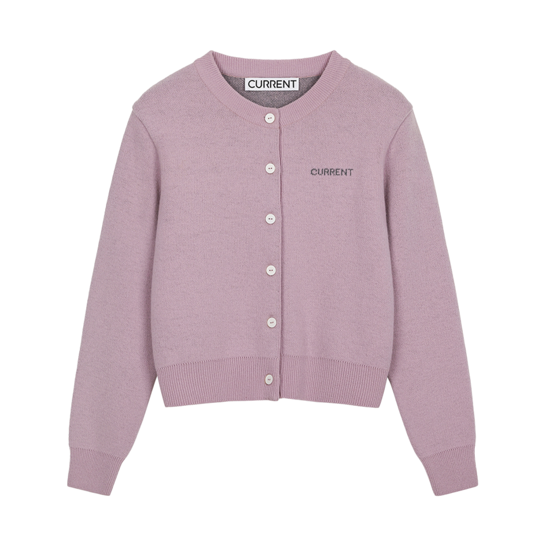 커렌트 로고 자가드 라운드넥 가디건 핑크(Current Logo Jacquard Round Neck Cardigan Pink)