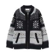 Millo Women Snow Jaquard Knit Zip-up Gray