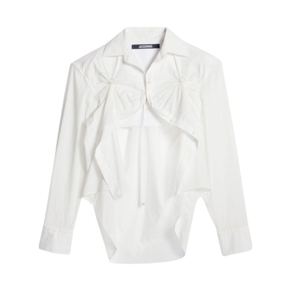 (W) 자크뮈스 라 슈미즈 아마로 크롭 드레이프 셔츠 화이트((W) Jacquemus La Chemise Amaro Cropped Draped Shirt White) - 1