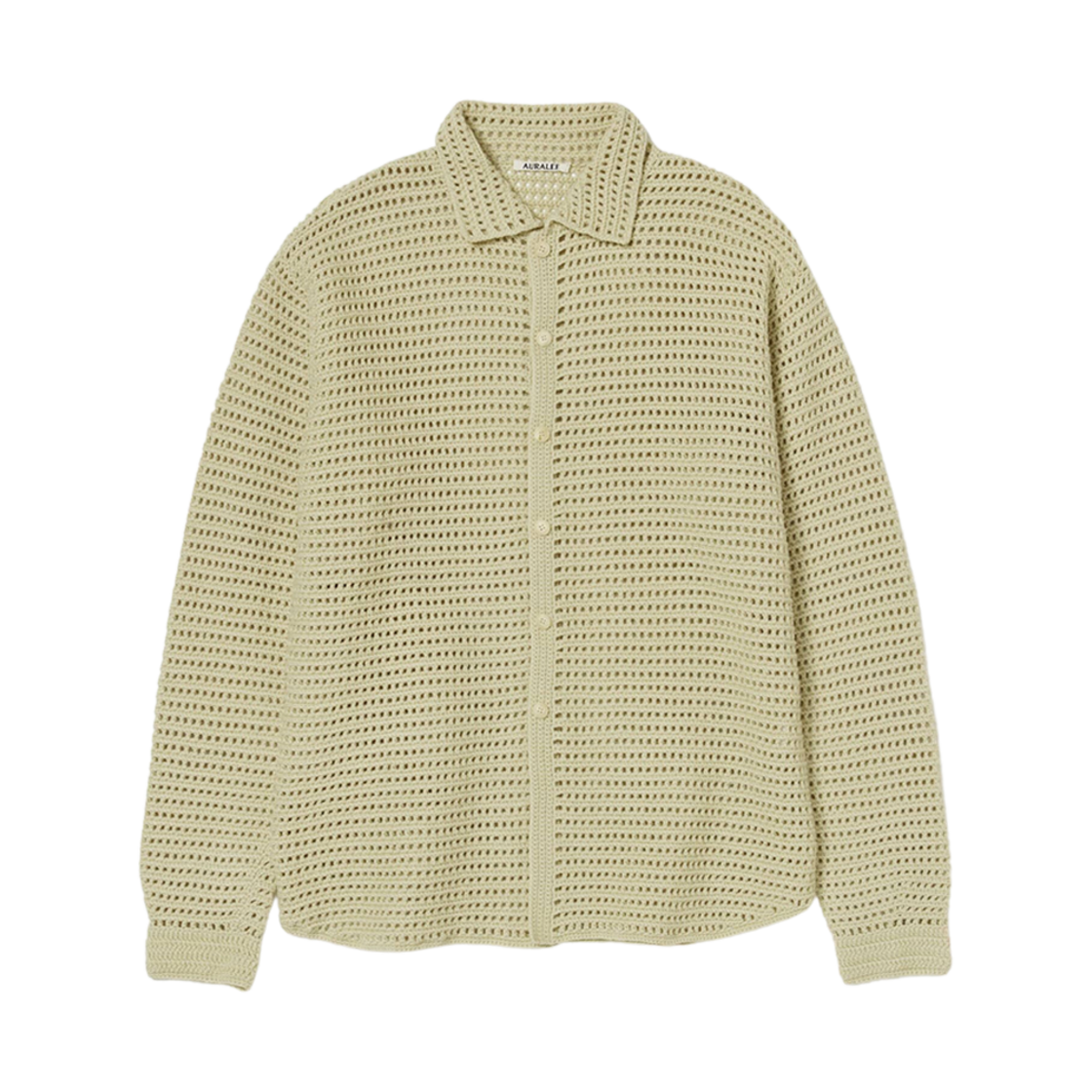 오라리 핸드 크로셰 울 니트 셔츠 라이트 카키 | Auralee | KREAM