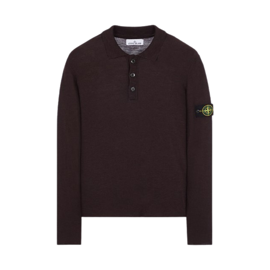 스톤 아일랜드 535B9 리버스 스타킹 스티치 슬럽 울 나일론 폴로 셔츠 니트 다크 버건디 - 23FW