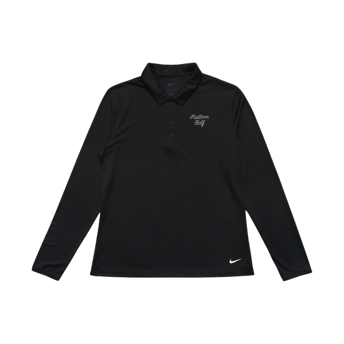 (W) 말본 골프 x 나이키 드라이핏 빅토리 롱슬리브 솔리드 폴로 블랙 화이트((W) Malbon Golf x Nike Dri-Fit Victory Long Sleeve Solid Polo Black White)