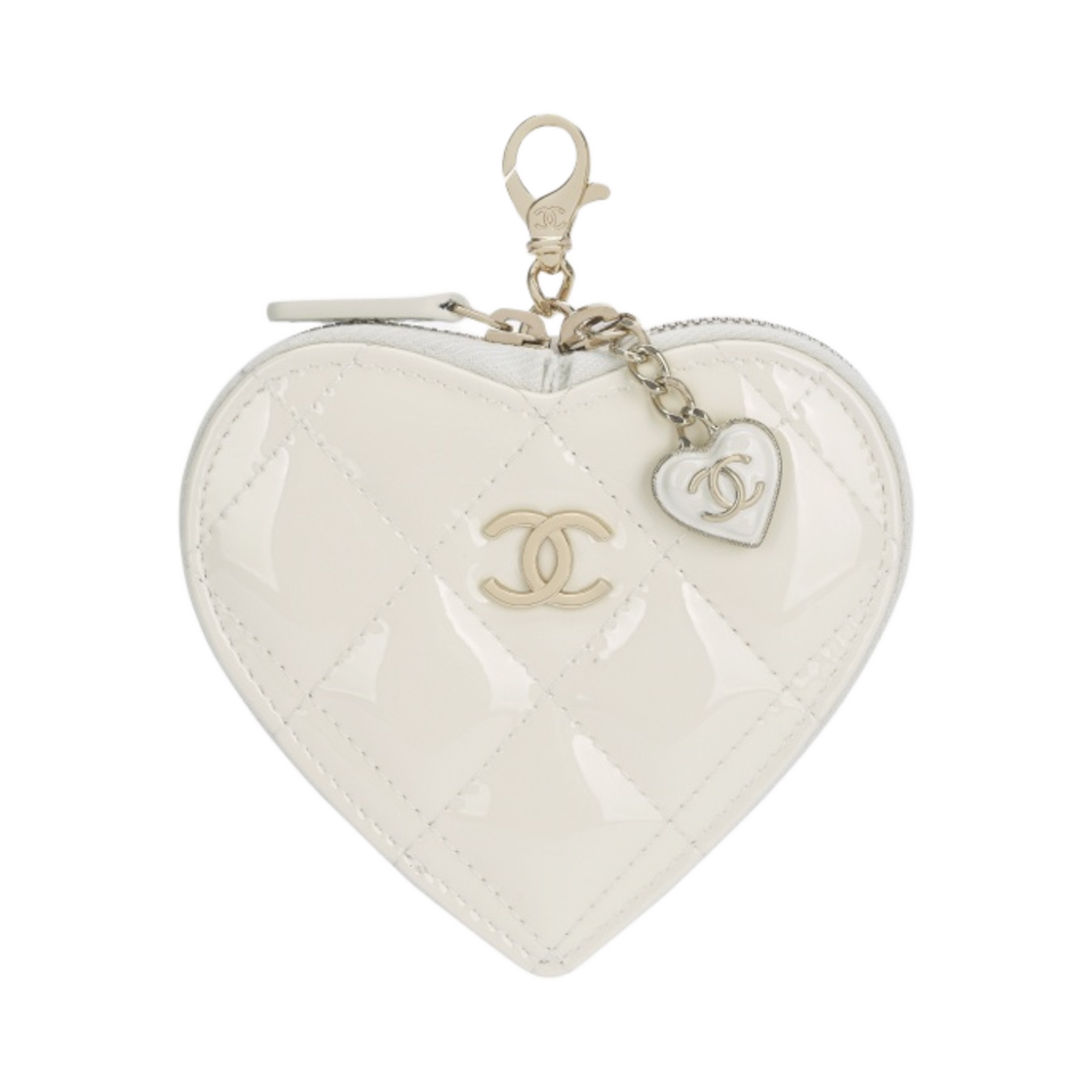 샤넬 지퍼 동전 지갑 페이턴트 카프스킨 레진 & 골드 메탈 화이트