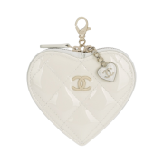 Chanel Zipped Coin Purse Patent Calfskin Resin & Gold White