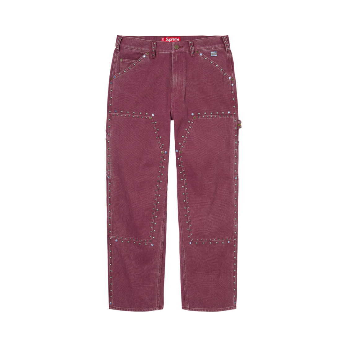 슈프림 x B.B. 사이먼 스터드 더블 니 페인터 팬츠 버건디 - 24FW(Supreme x B.B. Simon Studded Double Knee Painter Pant Burgundy - 24FW) - 1