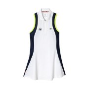 (W) Lacoste Roland Garros Edition Sleeveless Tennis Dress White Navy Blue Light Orange