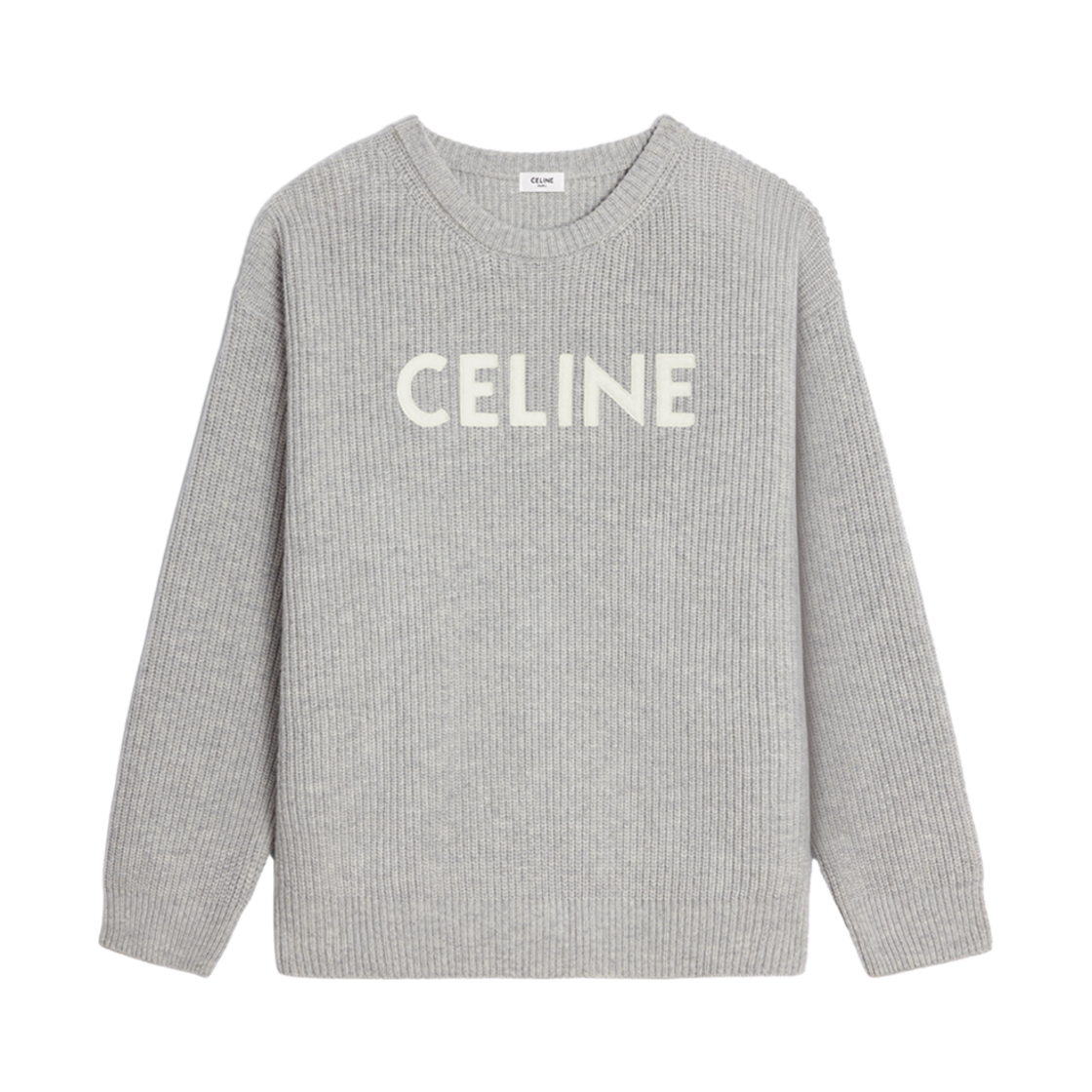 2A19R423P-08GC Celine Oversized Celine Sweater in Ribbed Wool Light Grey