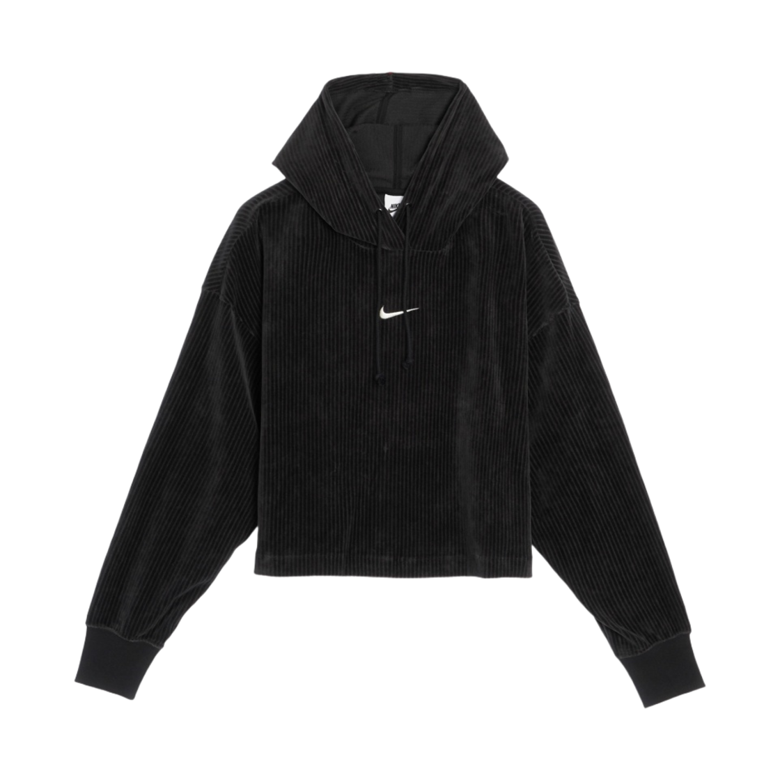 (W) 나이키 NSW 벨루어 크롭 후드 블랙 - US/EU((W) Nike NSW Velour Cropped Hoodie Black - US/EU) - 1