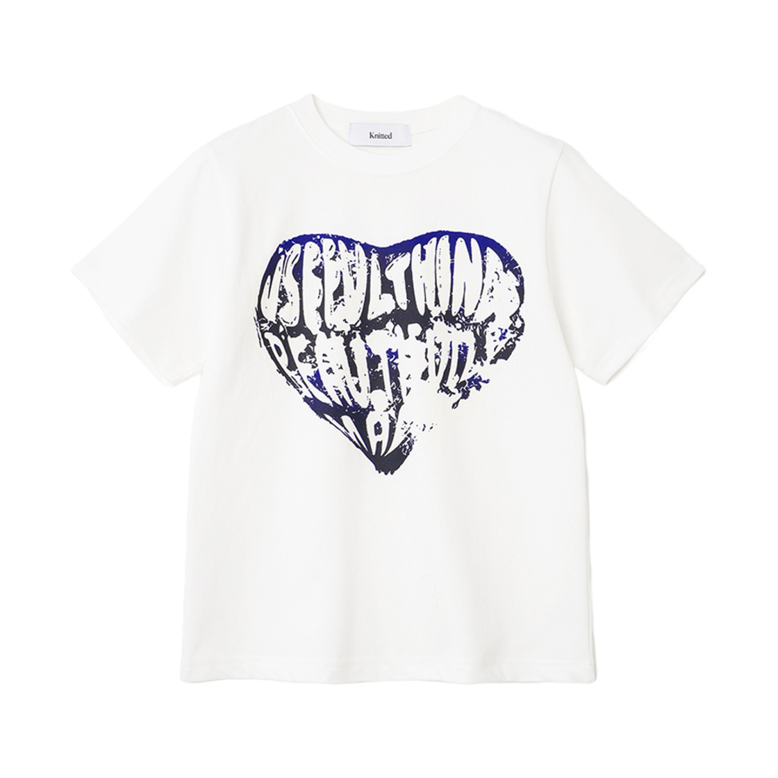 니티드 여성 빈티지 하트 티셔츠 화이트-블루