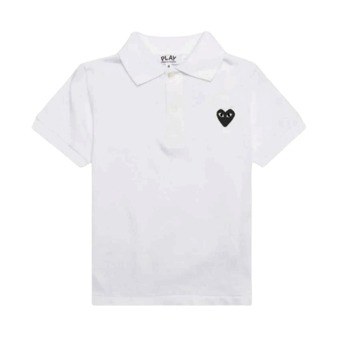 (키즈) 플레이 꼼데가르송 블랙 하트 폴로 셔츠 화이트((Kids) Play Comme des Garcons Black Heart Polo Shirt White)