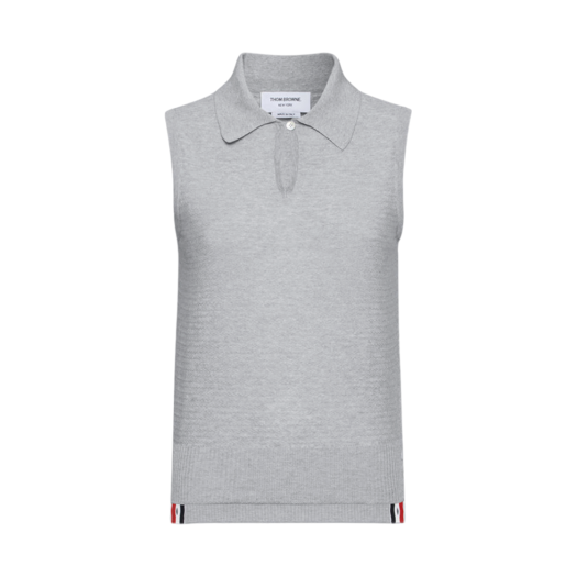 (W) Thom Browne Cotton Silk Keyhole Polo Pastel Grey