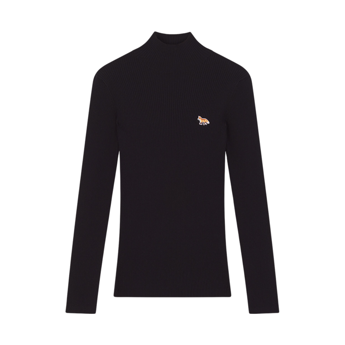 NW00807KT1091-P199 (W) Maison Kitsune Baby Fox Patch Fine Ribbed Turtleneck Black