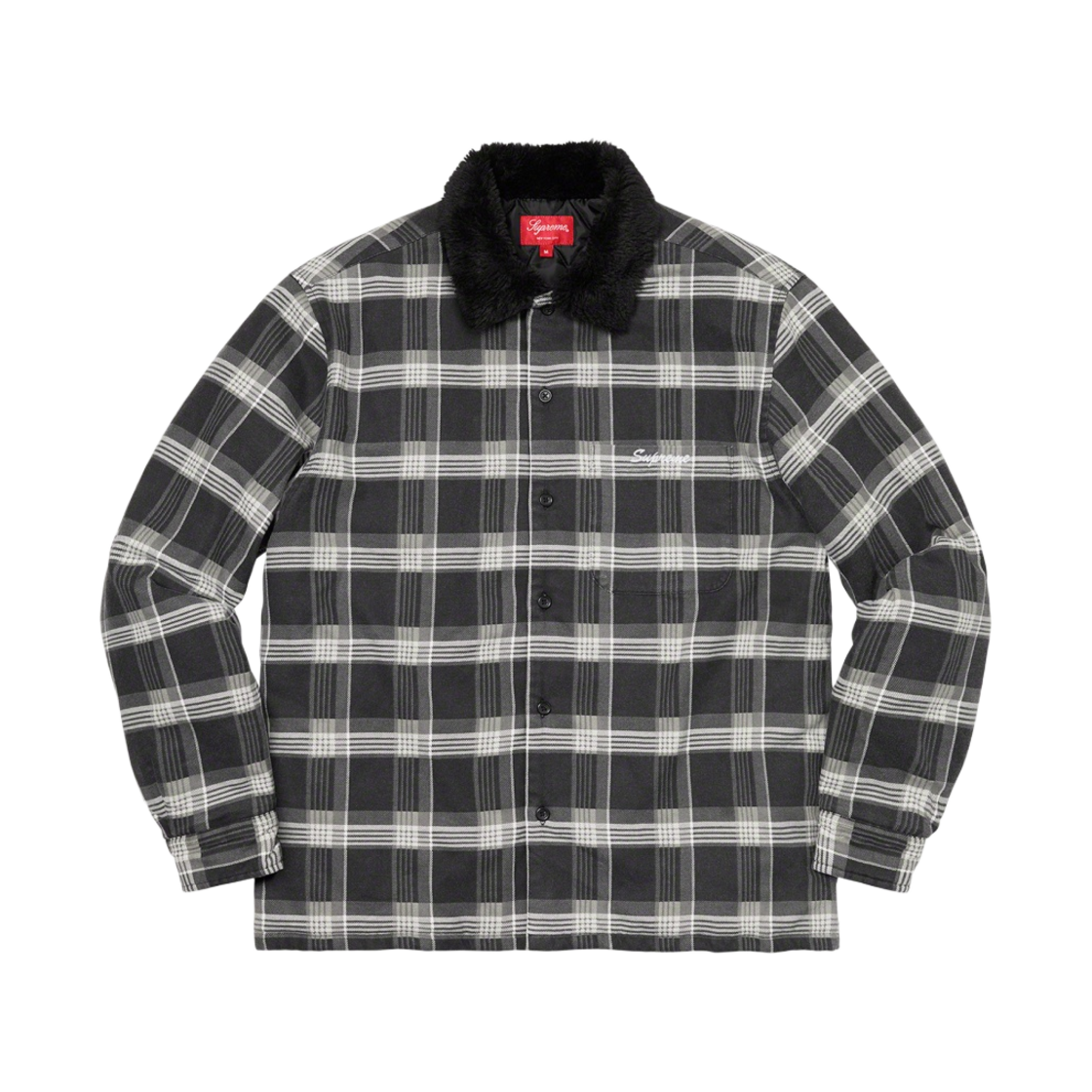 슈프림 포우 퍼 칼라 플란넬 셔츠 블랙 - 21FW(Supreme Faux Fur Collar Flannel Shirt Black - 21FW) - 1