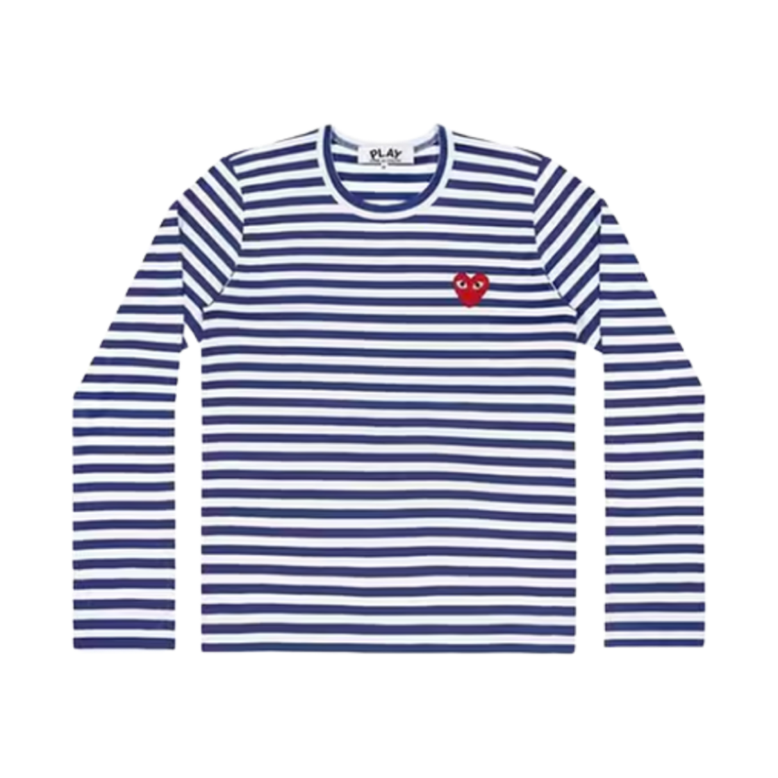 플레이 꼼데가르송 레드 하트 스트라이프 롱슬리브 티셔츠 블루 화이트(Play Comme des Garcons Red Heart Striped LS T-Shirt Blue White)