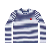 Play Comme des Garcons Red Heart Striped LS T-Shirt Blue White