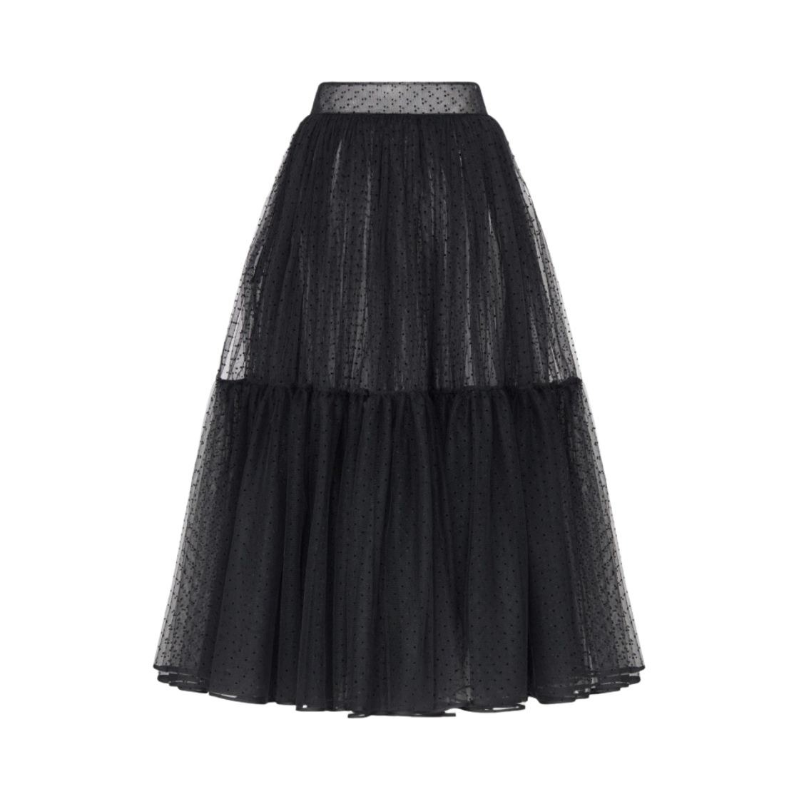 (W) 디올 플레어 미디 스커트 도티드 자수 튤 블랙((W) Dior Flared Mid-Length Skirt Dotted Embroidery Tulle Black) - 2