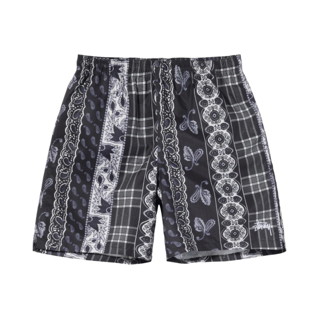 113143 Stussy Paisley Plaid Water Shorts Black - 대표 이미지 #1